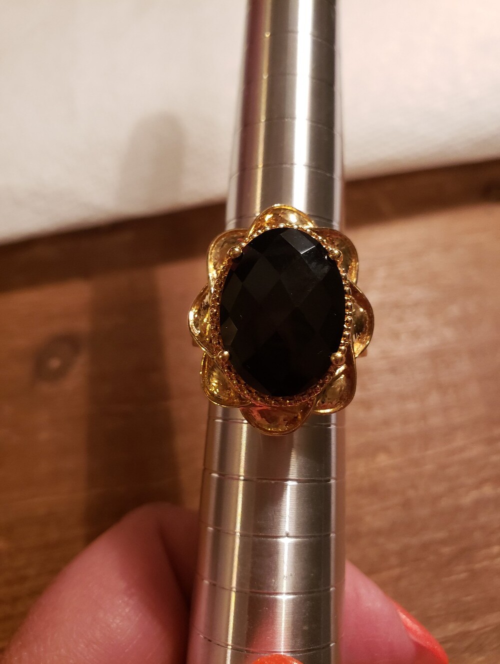 18k Gold Over Sterling Silver Ring With Black Spinel Stone